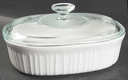 Corning French White (Bakeware) 4 Quart Oval Covered Casserole, Fine China Dinnerware