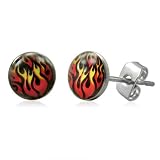 Men's Stainless Steel Flame design 7mm Stud Earrings