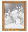 Dog and Pheasant Art Etching in Framed Wall Mirror, Solid Oak Frame, Hand-Rubbed Finish, 10 x 12 inches