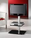 VCM Torino LCD-Standfuß mit Zwischenboden Aluminium / Schwarzglas