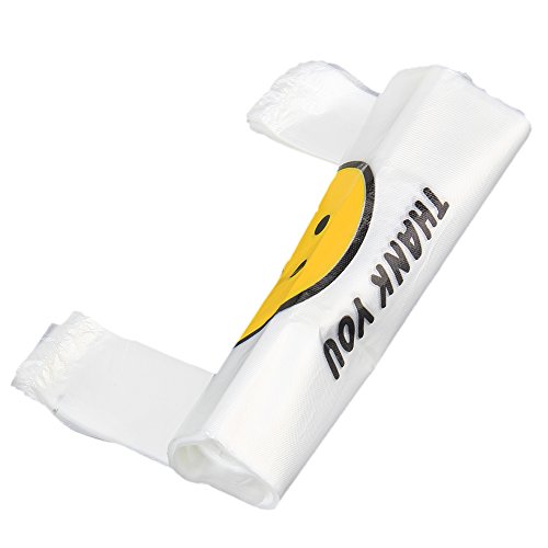 30 x 45cm Recyclable White Plastic Carry Out Shopping Bags Smiley Smiling Smile Face Pack of 100