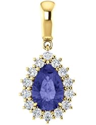 14K Yellow Gold 9.00x6.00mm Pear Cut Tanzanite and Diamond Pendant -- LIFETIME WARRANTY