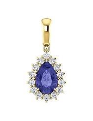 10K Yellow Gold 9.00x6.00mm Pear Cut Tanzanite and Diamond Pendant -- LIFETIME WARRANTY