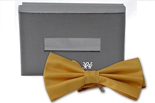 Uomo Vennetto - Men's Elegant Pre-tied Satin Tuxedo Style Bow Tie - Bright Gold with Box