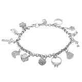 Rhodium Plated Sterling Silver Life Charm Bracelet