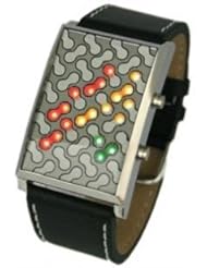 Cool Digital LED Watch Peanut Style Three Colored LED Digital Display Futuristic Japanese Style Black Faux Leather Band - PEANUTLED