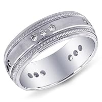 14K White Gold Satin Braid Edge Men's Diamond Band Ring