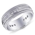 14K White Gold Satin Braid Edge Men's Diamond Band Ring