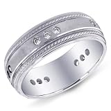 14K White Gold Satin Braid Edge Men's Diamond Band Ring