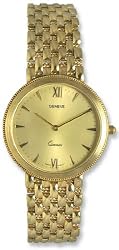 Geneve 14kt Solid Gold Mens Luxury Swiss Watch Gold Tone Dial Quartz 14k GW1200A
