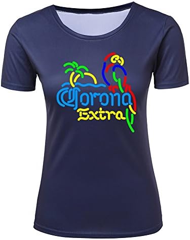 Gatany Girls Round Neck Shirt Corona Extra Parrot with Palm Fashion Tees Navy