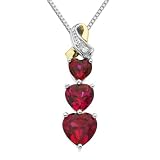 XPY Sterling Silver and 14k Yellow Gold Diamond and Heart-Shaped Created Ruby Pendant (0.008cttw, I-J Color, I3 Clarity), 18