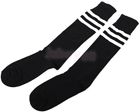 Evaric White Stripe on Black Long Knee High Athletic Sport Soccer Football Tube Socks