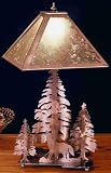 LAMPS BEAUTIFUL Rustic Lodge Mica Shade Wolf and Trees Table Lamp by Meyda Tiffany