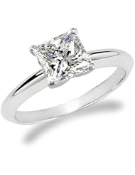 1 1/4 Carat Princess Cut Diamond Solitaire Engagement Ring 14K White Gold (K, I1, 1.25 c.t.w) Very Good Cut