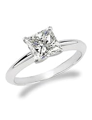 1 1/4 Carat Princess Cut Diamond Solitaire Engagement Ring 14K White Gold (K, SI2-I1, 1.25 c.t.w) Ideal Cut