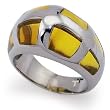 Stainless Steel Women's Ring with Yellow Resin Inlay (Sizes 5-8)