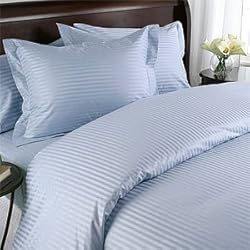 Egyptian Cotton 1200 Thread Count 3 - Pc Sateen Stripe Duvet Cover Light Blue - Calking.