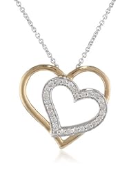 18k Gold Plated Sterling Silver Diamond Double Heart Pendant Necklace (1/4 Cttw, I-J Color, I2-I3 Clarity), 18"