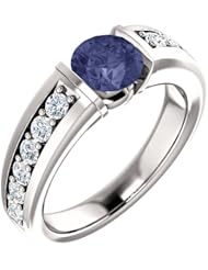 18K White Gold 6.00mm Round Cut Iolite and Diamond Ring -- LIFETIME WARRANTY