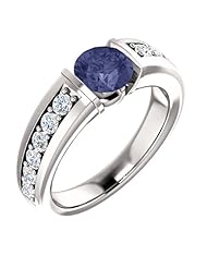 10K White Gold 6.00mm Round Cut Iolite and Diamond Ring -- LIFETIME WARRANTY