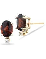 0.02 Cts Diamond & 1.70 Cts Garnet (7x5 Oval-Checkered) Stud Earrings in 14K Yellow Gold-Screw Backs