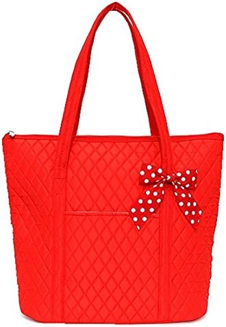 Belvah Quilted Solid Large Shopper Tote Shoulder Handbag (Red/White)