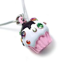 Light Pink Silver Cupcake Birthday Charm Necklace