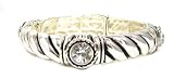 Just Give Me Jewels Oxidized Silvertone And Clear Crystal Stackable Stretch Rope Bangle Bracelet