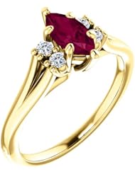 18K Yellow Gold 8.00x4.00mm Marquise Cut Rhodolite Garnet and Diamond Ring -- LIFETIME WARRANTY