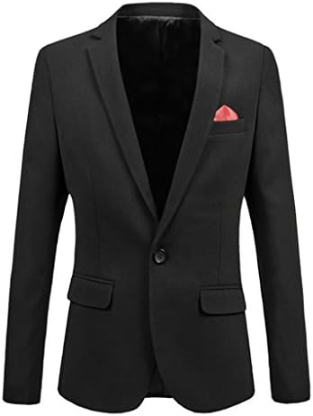 HZMK Men's 1 Button Center Vent Solid Black Blazer Jacket US Size 44(Label Asian Size 6XL) Black