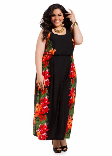 Ashley Stewart Women's Plus Size Tropical Print Maxi Dress Red Coat 22/24 Ashley Stewart Women's Plus Size Tropical Print Maxi Dress Red Coat 22/24