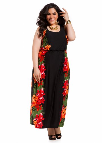 Ashley Stewart Women's Plus Size Tropical Print Maxi Dress Red Coat 22/24