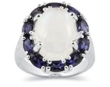 Platinum Plated Moonstone and Iolite Ring