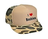 I Love/Heart Boobies Adult Brown Camo Mesh Back Hat / Baseball Cap