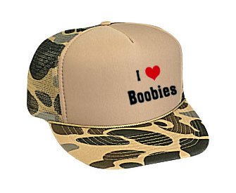 I Love/Heart Boobies Adult Brown Camo Mesh Back Hat / Baseball Cap