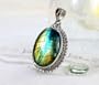 GOLD TOUCH Designer Sterling Silver Ruby, Top Blue Green Fire Labradorite Pendant