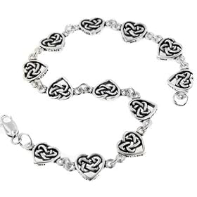 Sterling Silver Celtic Trinity Knot Heart Link Bracelet