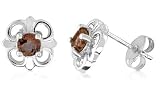 Round Genuine Smoky Quartz Earrings Sterling Silver