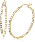 Yellow Gold Overlay Sterling Silver Cubic Zirconia Inside Out Hoop Earrings
