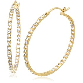 Yellow Gold Overlay Sterling Silver Cubic Zirconia "Inside Out" Hoop Earrings