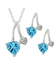 2.14 Ct Heart Shape Swiss Blue Topaz 14k White Gold Pendant Earrings Set