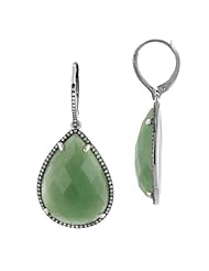 18K White Gold 0.52CT Diamond Drop Earrings with 20CT Green Aventurine Pear Cut 9.7gr