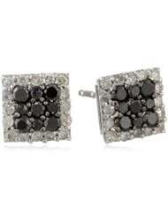10K White Gold Stud Plus Black and White Diamond Earrings 1/2 Cttw