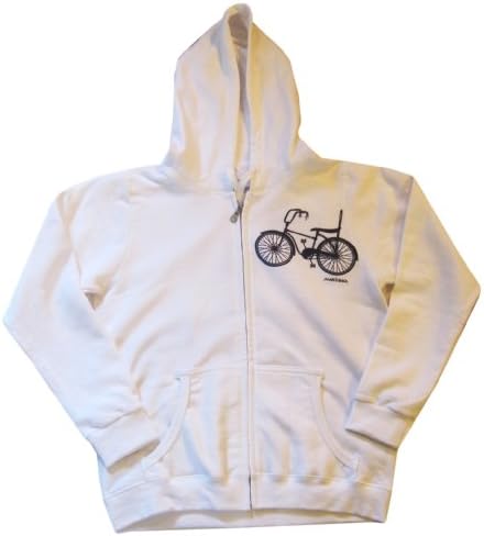 "Bicycle" Women's Zip Front Hoodie - Hand Printed in the USA (Medium, Navy on White)