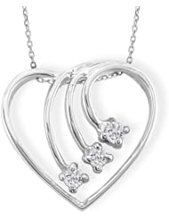 Three Diamond Spray Heart In Solid White Gold, Free 18 Inch Gold Chain