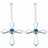 1.25 Ct.T.W. Genuine Round London Blue Topaz in Pure Sterling Silver Cross Earrings