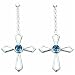 Jewelry : 1.25 Ct.T.W. Genuine Round London Blue Topaz in Pure Sterling Silver Cross Earrings