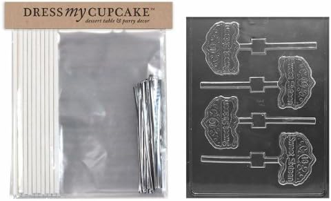 Dress My Cupcake DMCKITL045 Chocolate Candy Lollipop Packaging Kit with Mold, Sweet 16 on Tiara Lollipop