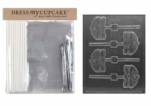Dress My Cupcake DMCKITL045 Chocolate Candy Lollipop Packaging Kit with Mold, Sweet 16 on Tiara Lollipop